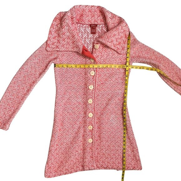 Sundance Knit Longline Sweater Coat Orange & Cream Button Front Collard Jacket M - Picture 11 of 13